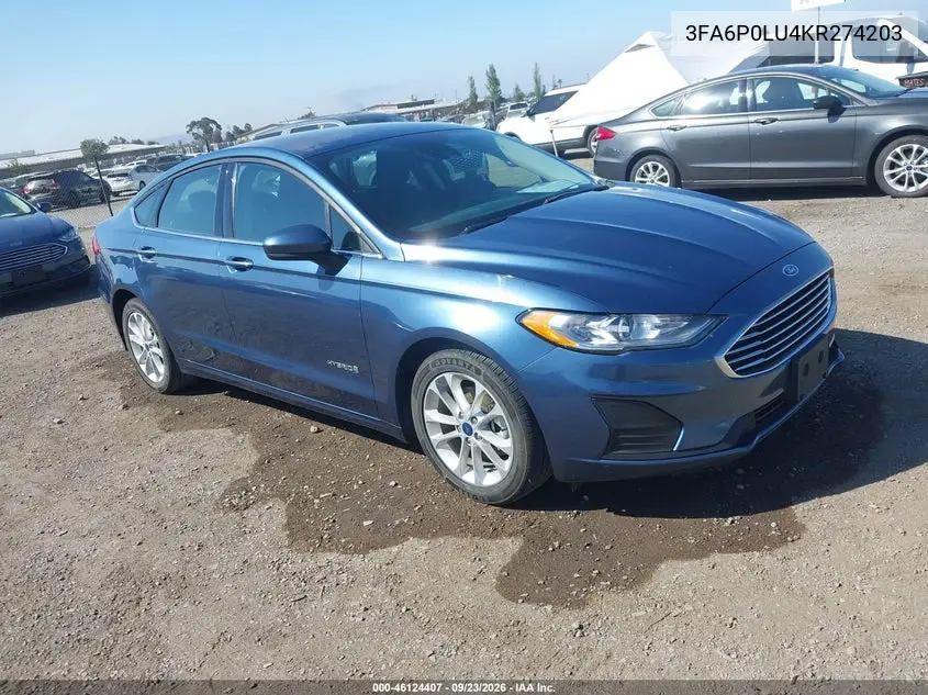FORD FUSION 2019, VIN 3FA6P0LU4KR274203