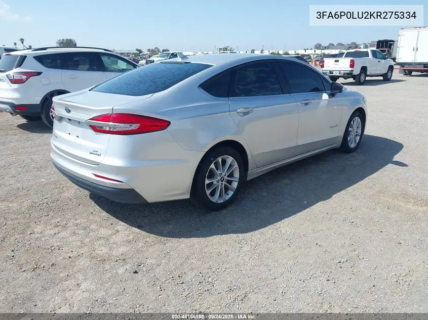2019 FORD FUSION VIN 3FA6P0LU2KR275334 — фото 4