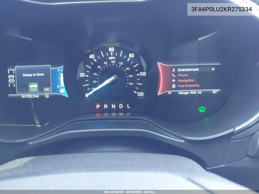2019 FORD FUSION VIN 3FA6P0LU2KR275334 — фото 7