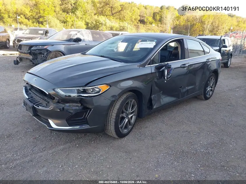 2019 FORD FUSION VIN 3FA6P0CD0KR140191 — фото 2