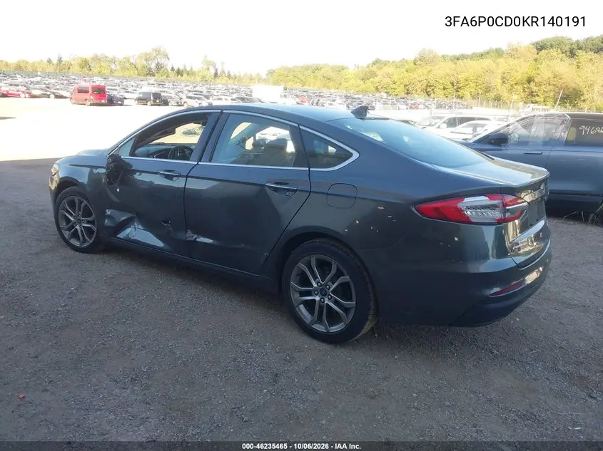 2019 FORD FUSION VIN 3FA6P0CD0KR140191 — фото 3