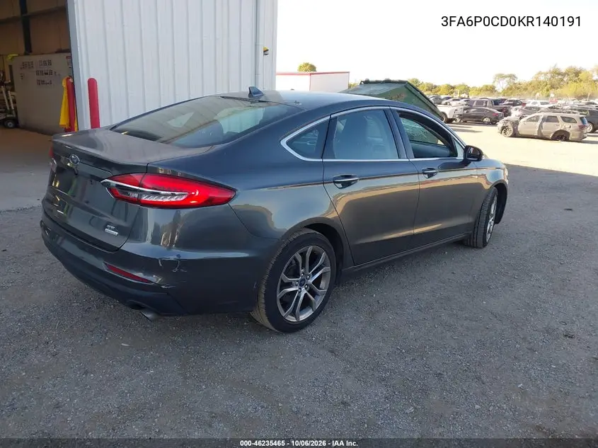 2019 FORD FUSION VIN 3FA6P0CD0KR140191 — фото 4