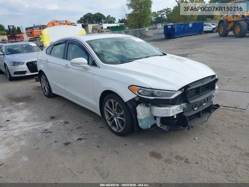 FORD FUSION 2019, VIN 3FA6P0CD7KR150216