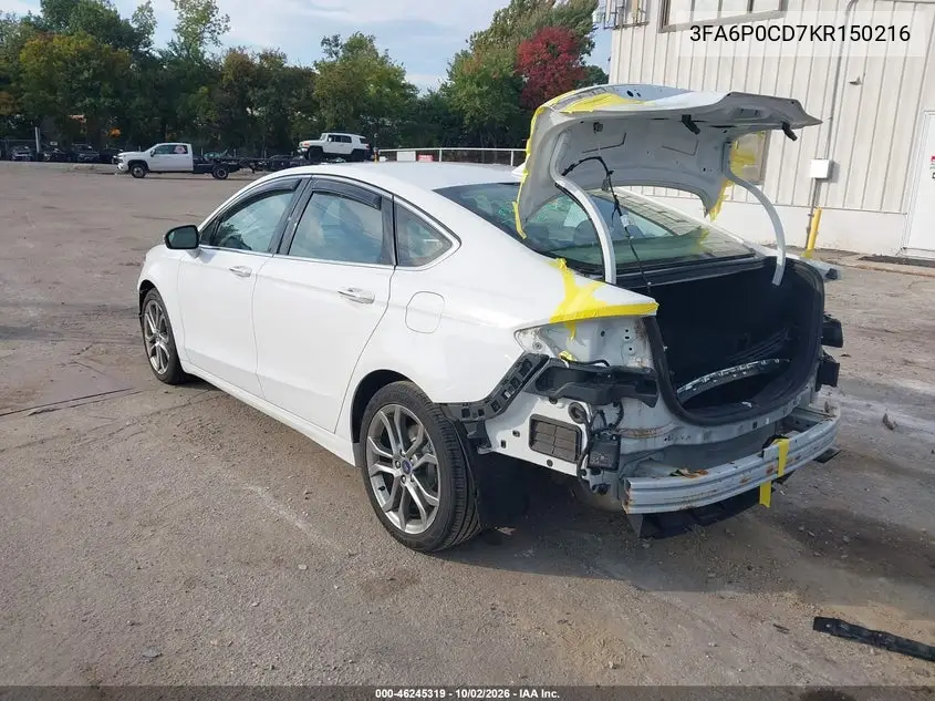 2019 FORD FUSION VIN 3FA6P0CD7KR150216 — фото 3