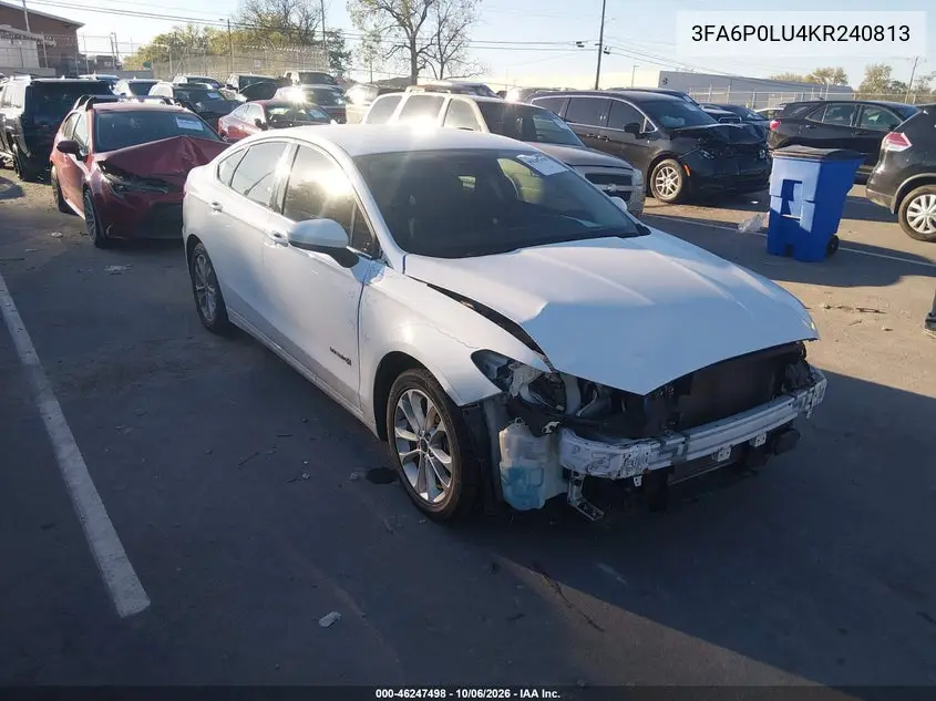 FORD FUSION 2019, VIN 3FA6P0LU4KR240813