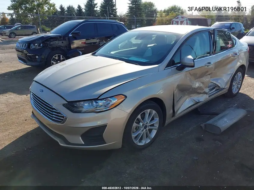 2019 FORD FUSION VIN 3FA6P0LU6KR196801 — фото 2