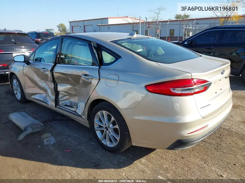 2019 FORD FUSION VIN 3FA6P0LU6KR196801 — фото 3