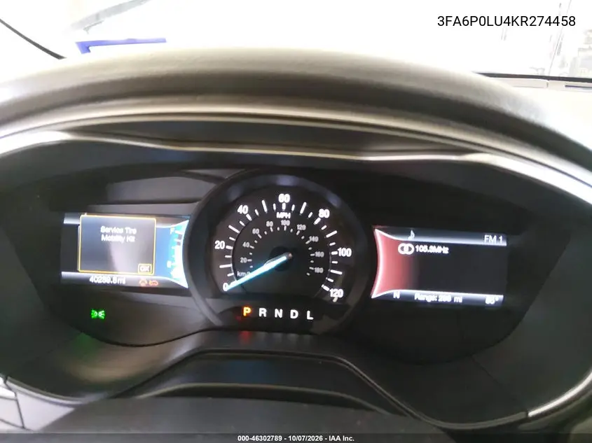 2019 FORD FUSION VIN 3FA6P0LU4KR274458 — фото 7