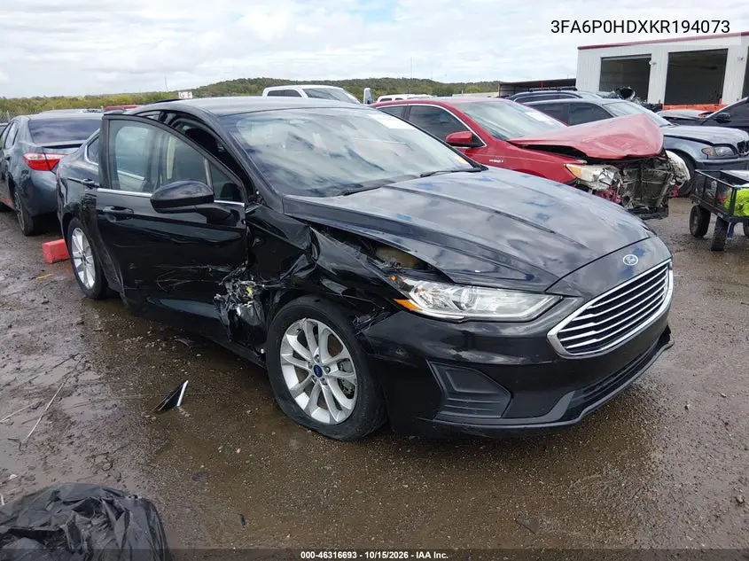FORD FUSION 2019, VIN 3FA6P0HDXKR194073