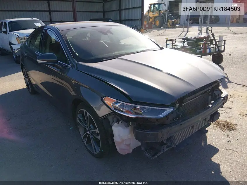FORD FUSION 2019, VIN 3FA6P0D91KR184503