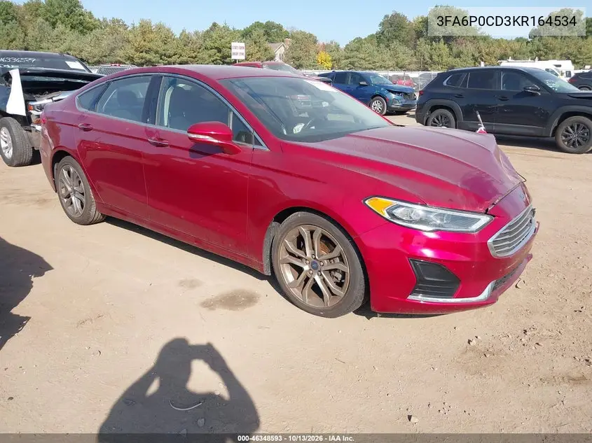 FORD FUSION 2019, VIN 3FA6P0CD3KR164534