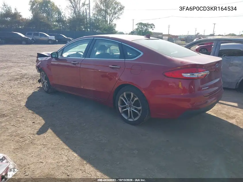 2019 FORD FUSION VIN 3FA6P0CD3KR164534 — фото 3