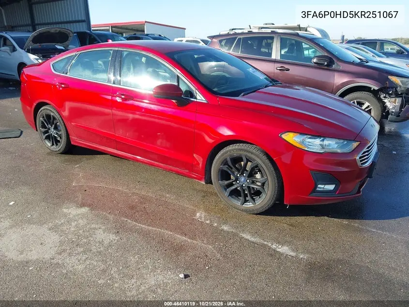 FORD FUSION 2019, VIN 3FA6P0HD5KR251067