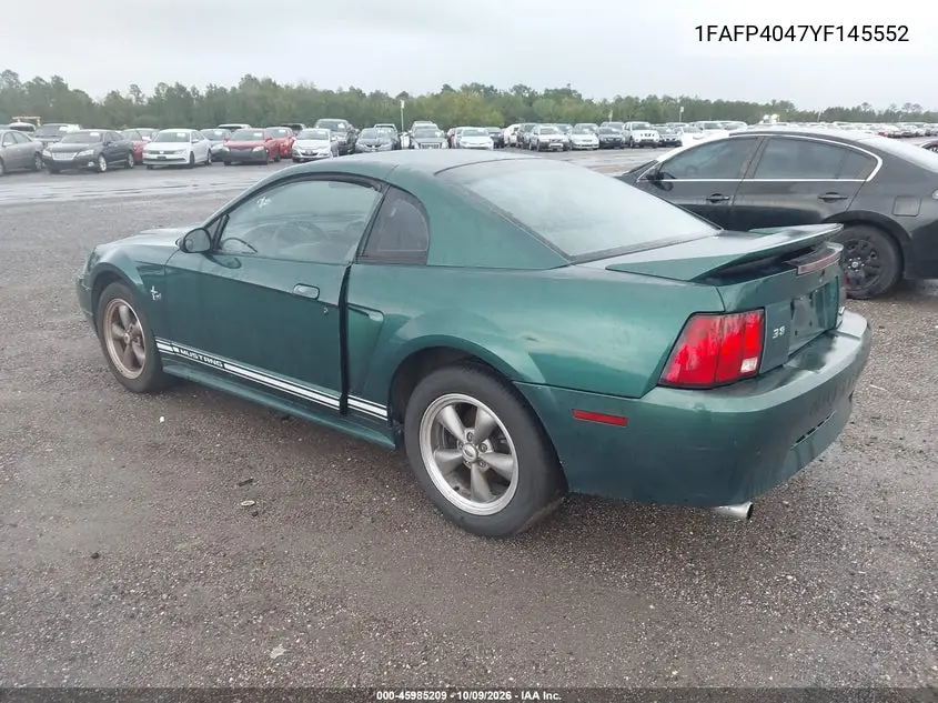 2000 FORD MUSTANG VIN 1FAFP4047YF145552 — фото 3