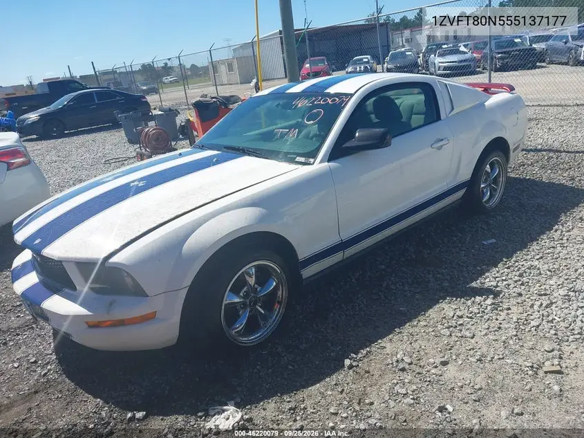2005 FORD MUSTANG VIN 1ZVFT80N555137177 — фото 2