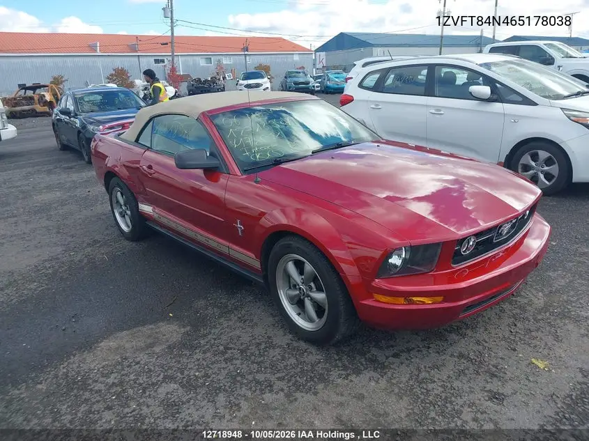 FORD MUSTANG 2006, VIN 1ZVFT84N465178038