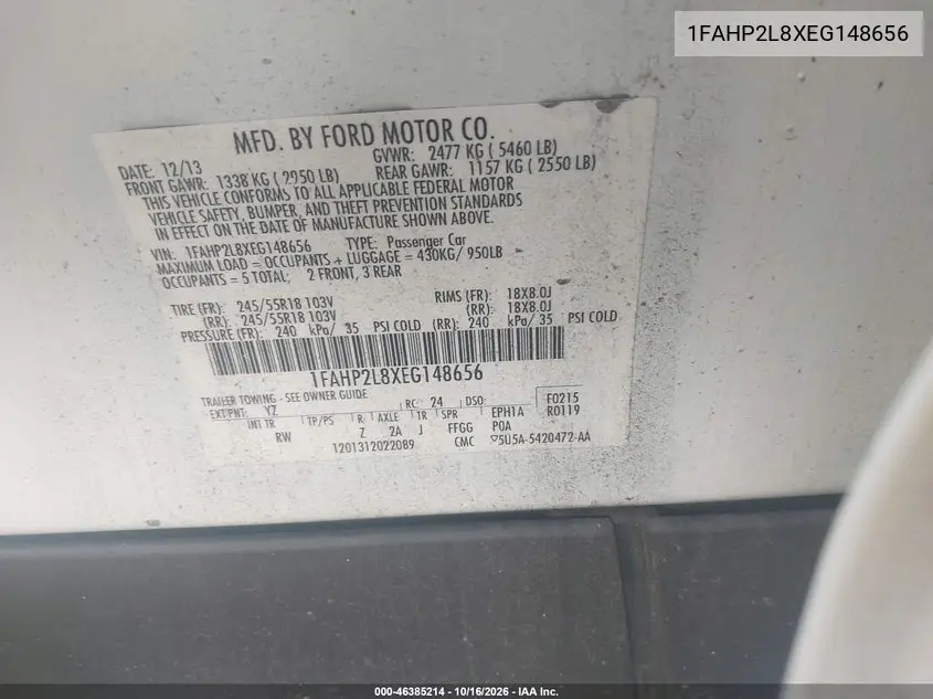 2014 FORD POLICE VIN 1FAHP2L8XEG148656 — фото 9