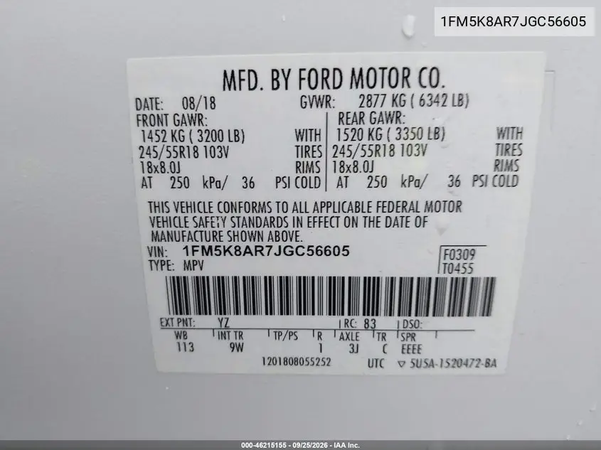 2018 FORD POLICE VIN 1FM5K8AR7JGC56605 — фото 9