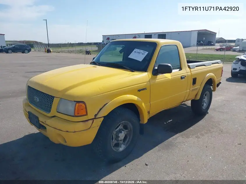 2001 FORD RANGER VIN 1FTYR11U71PA42920 — фото 2