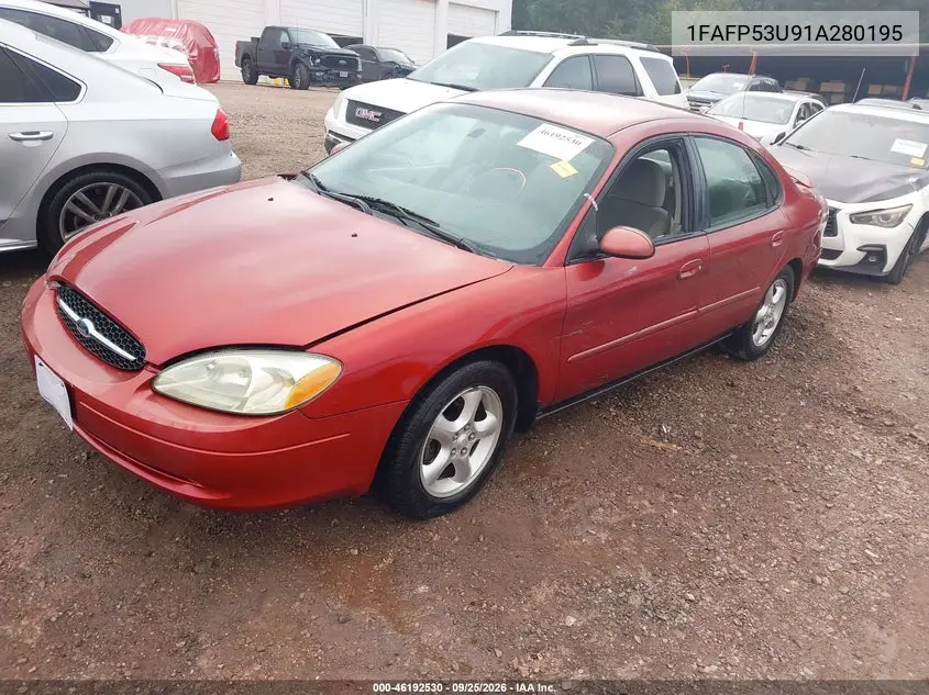 2001 FORD TAURUS VIN 1FAFP53U91A280195 — фото 2