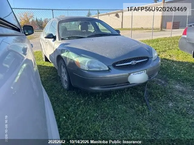 FORD TAURUS 2002, VIN 1FAFP56U92G263469