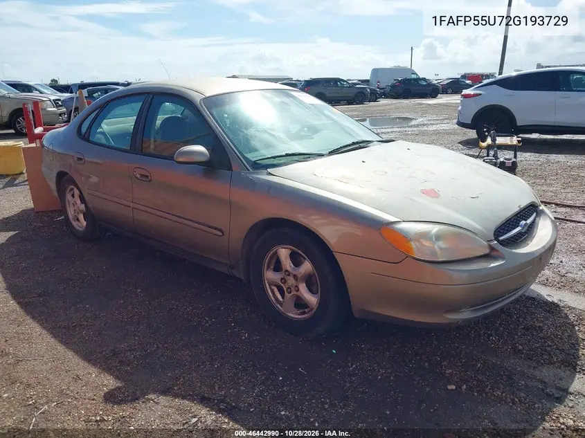 FORD TAURUS 2002, VIN 1FAFP55U72G193729