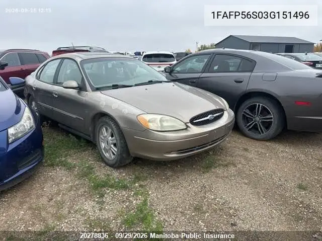 FORD TAURUS 2003, VIN 1FAFP56S03G151496