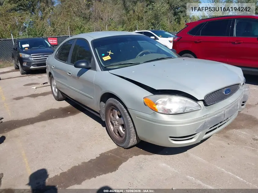 FORD TAURUS 2006, VIN 1FAFP53U16A194242