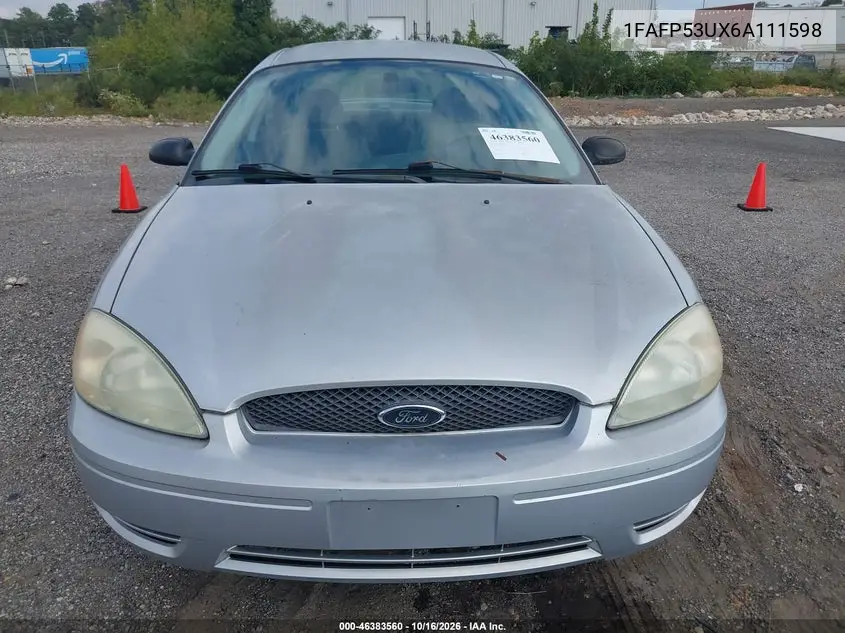 2006 FORD TAURUS VIN 1FAFP53UX6A111598 — фото 6