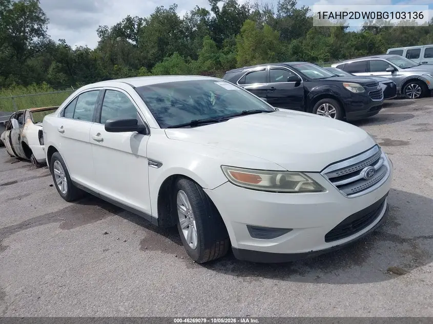 FORD TAURUS 2011, VIN 1FAHP2DW0BG103136