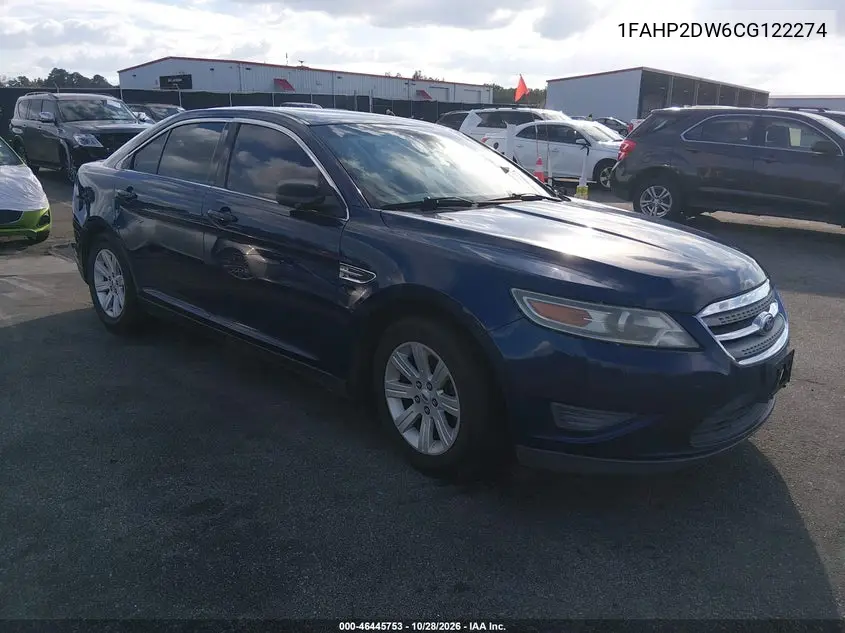 FORD TAURUS 2012, VIN 1FAHP2DW6CG122274