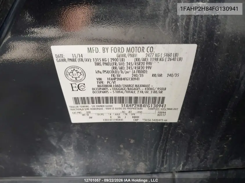 2015 FORD TAURUS VIN 1FAHP2H84FG130941 — фото 20