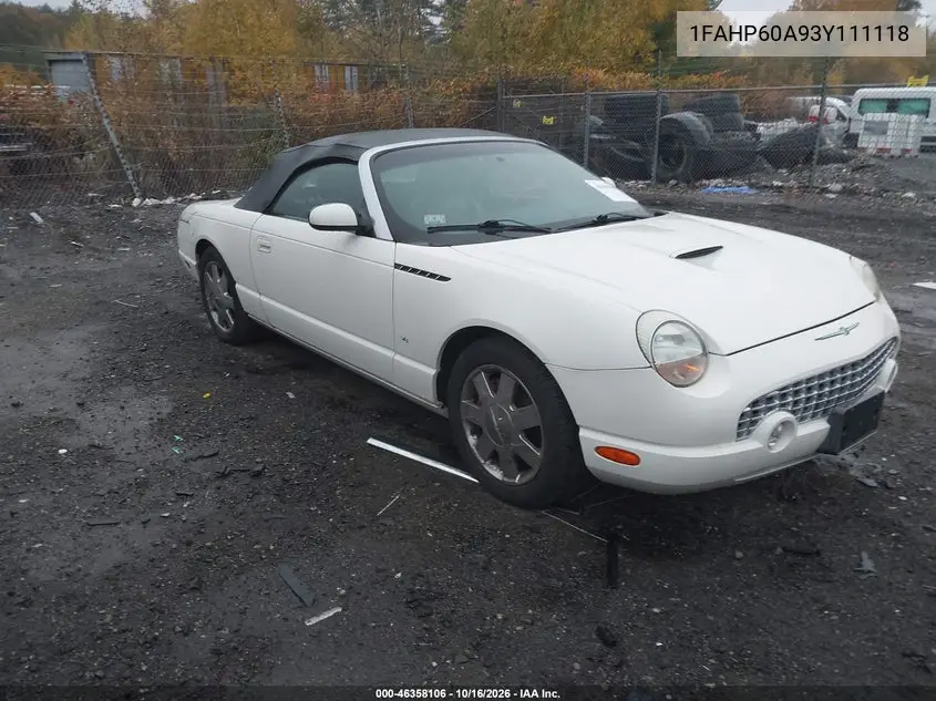 FORD THUNDERBIRD 2003, VIN 1FAHP60A93Y111118