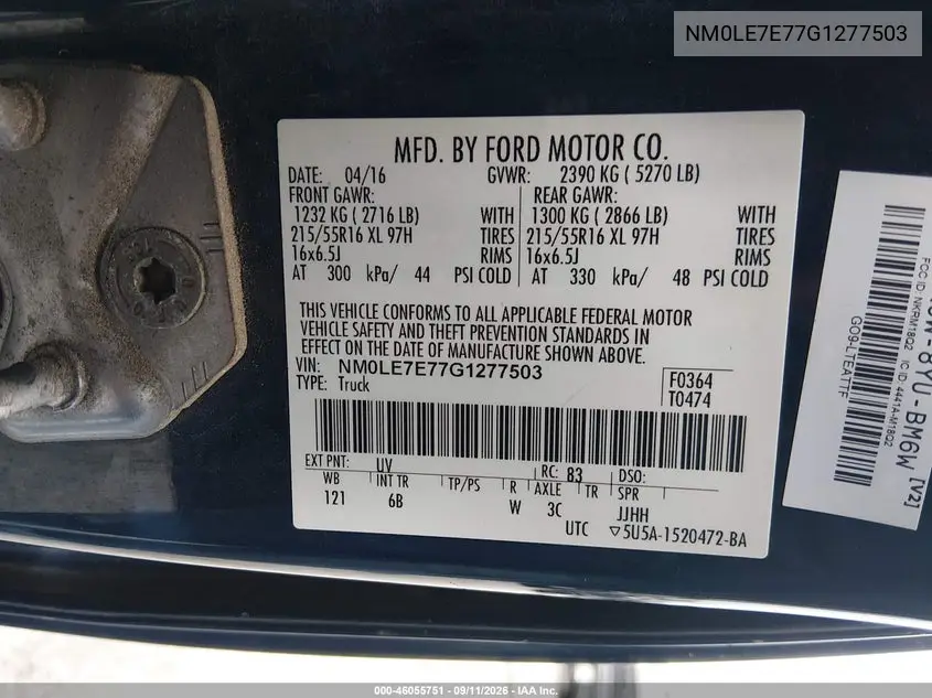 2016 FORD TRANSIT CONNECT VIN NM0LE7E77G1277503 — фото 9