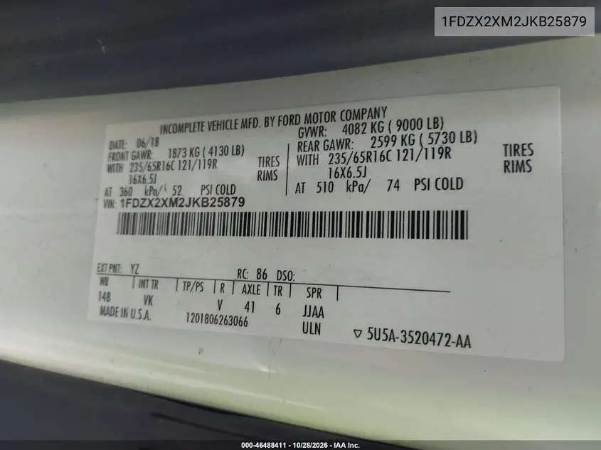 2018 FORD TRANSIT VIN 1FDZX2XM2JKB25879 — фото 9