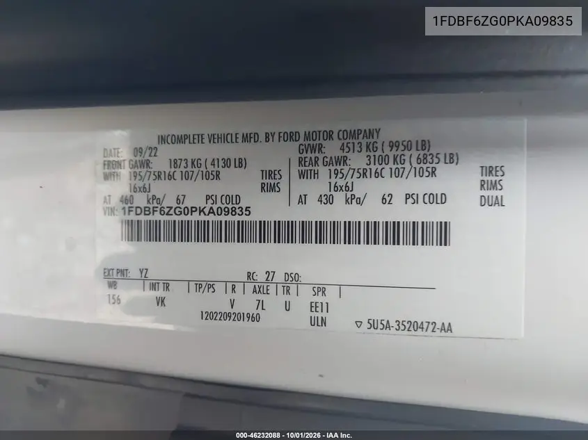 2023 FORD TRANSIT VIN 1FDBF6ZG0PKA09835 — фото 4