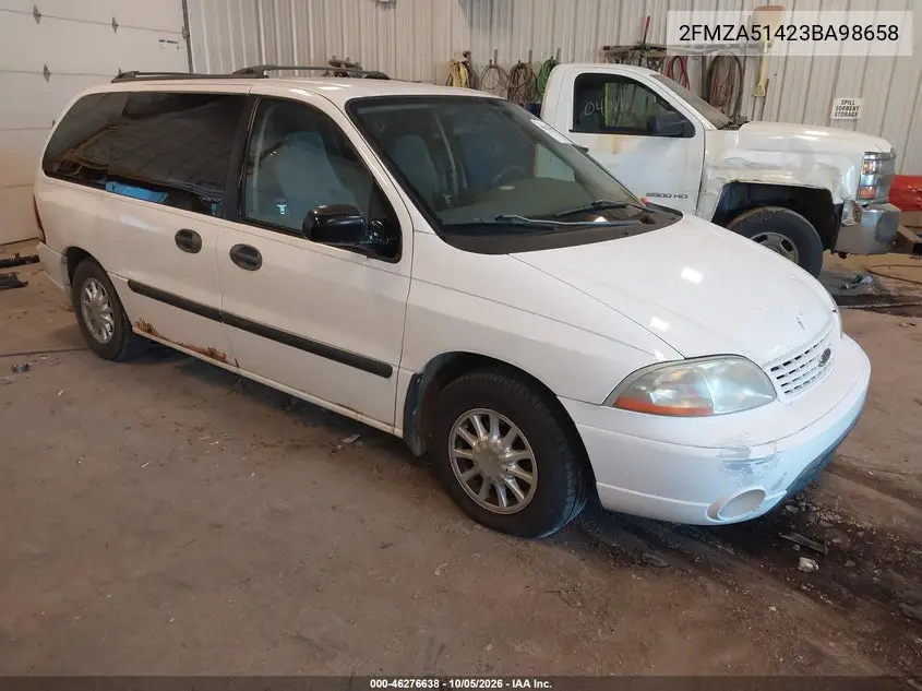 FORD WINDSTAR 2003, VIN 2FMZA51423BA98658