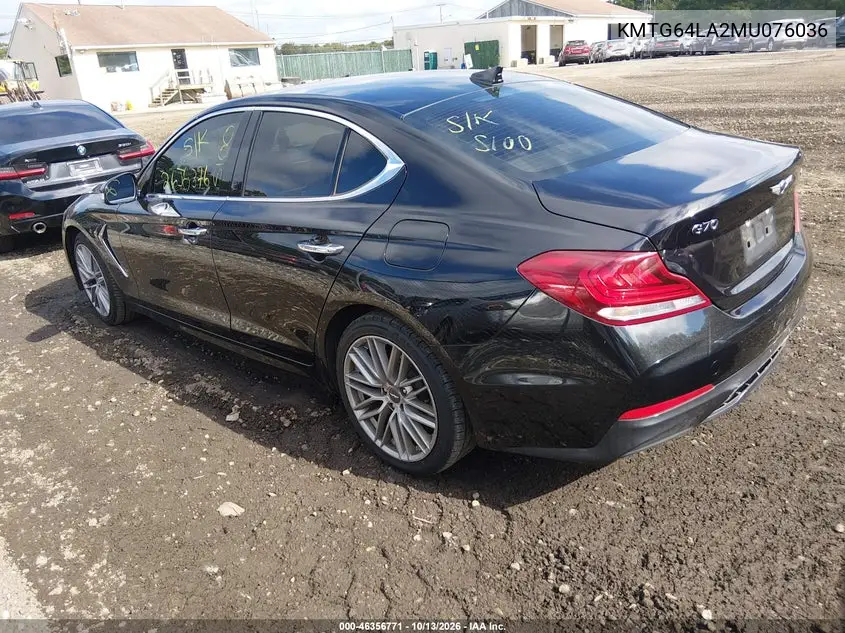 2021 GENESIS G70 VIN KMTG64LA2MU076036 — фото 3
