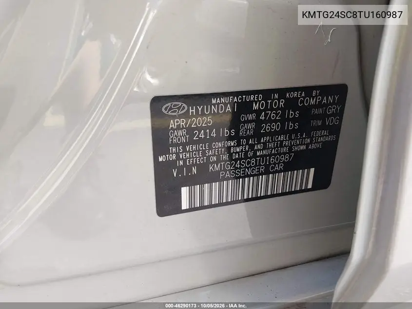 2026 GENESIS G70 VIN KMTG24SC8TU160987 — фото 9
