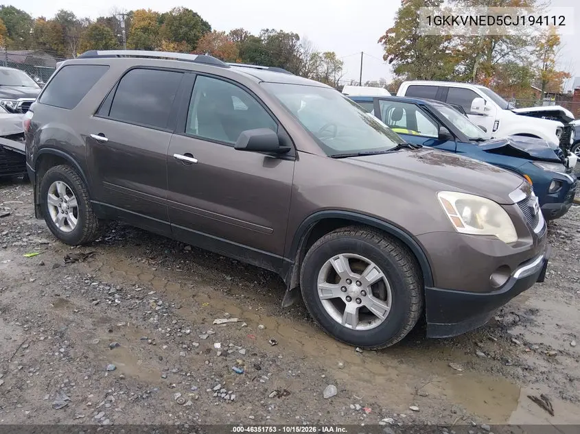 GMC ACADIA 2012, VIN 1GKKVNED5CJ194112