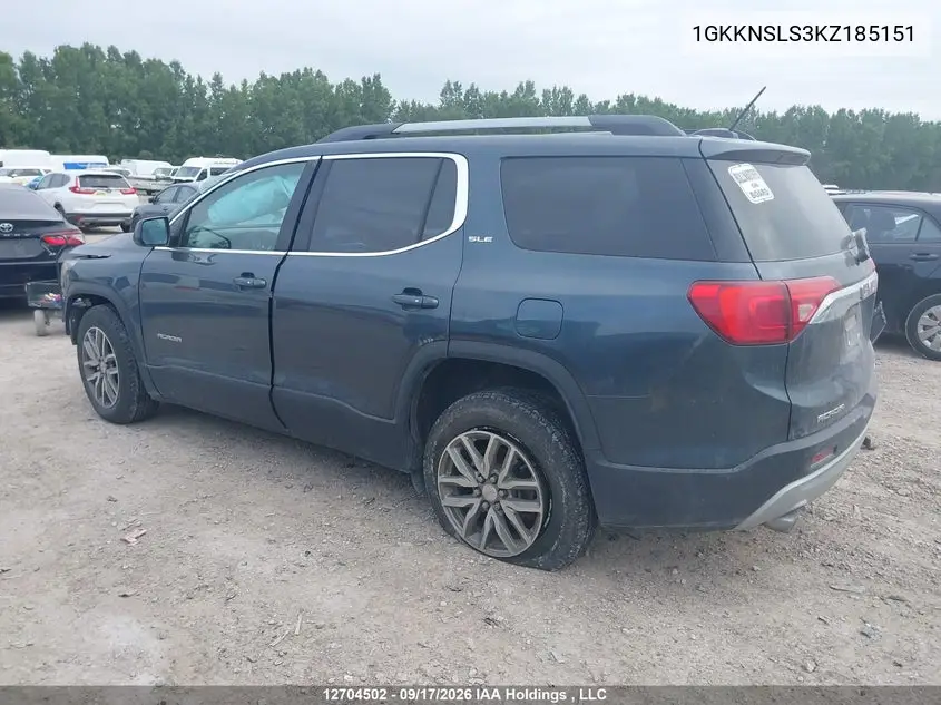 2019 GMC ACADIA VIN 1GKKNSLS3KZ185151 — фото 3