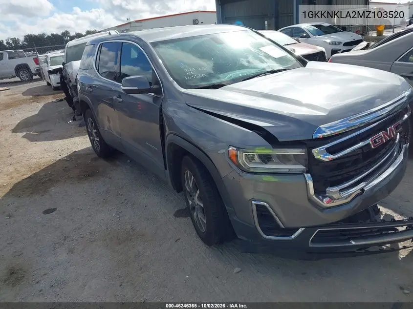 GMC ACADIA 2021, VIN 1GKKNKLA2MZ103520