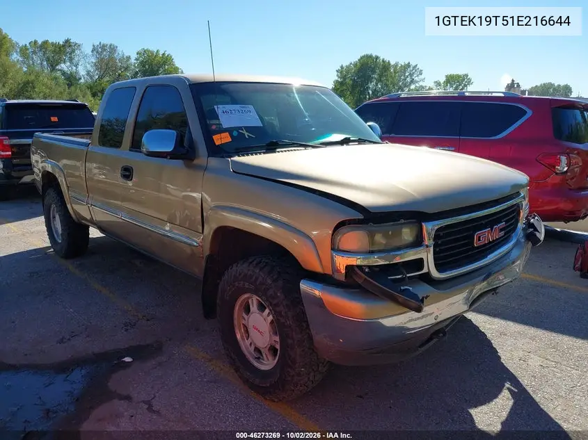 GMC SIERRA 2001, VIN 1GTEK19T51E216644
