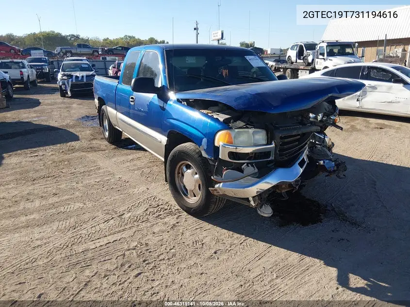 GMC SIERRA 2003, VIN 2GTEC19T731194616