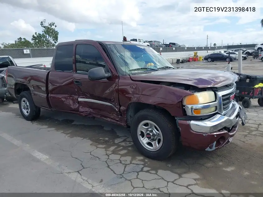 GMC SIERRA 2003, VIN 2GTEC19V231398418