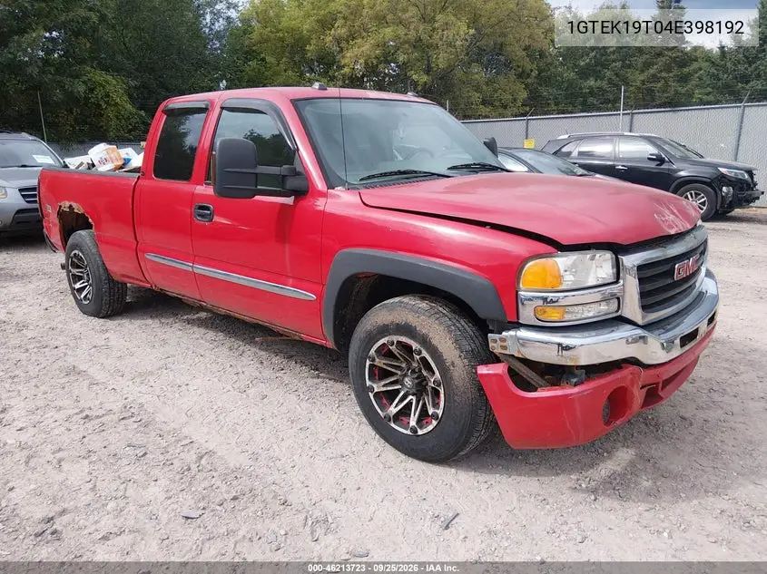 GMC SIERRA 2004, VIN 1GTEK19T04E398192