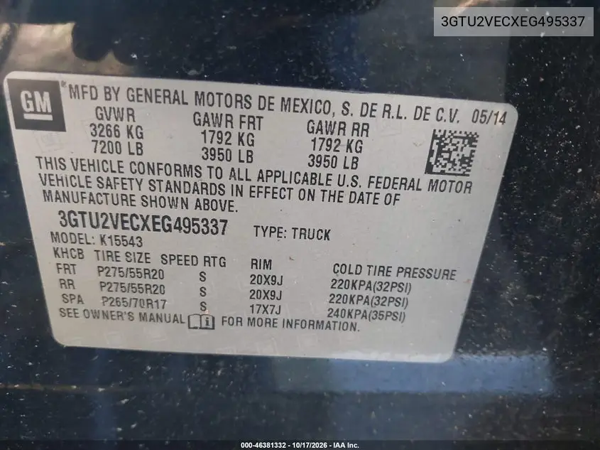 2014 GMC SIERRA VIN 3GTU2VECXEG495337 — фото 9