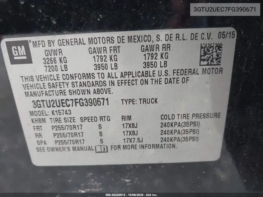 2015 GMC SIERRA VIN 3GTU2UEC7FG390671 — фото 9