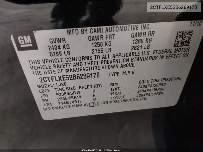 2011 GMC TERRAIN VIN 2CTFLXE52B6289170 — фото 9
