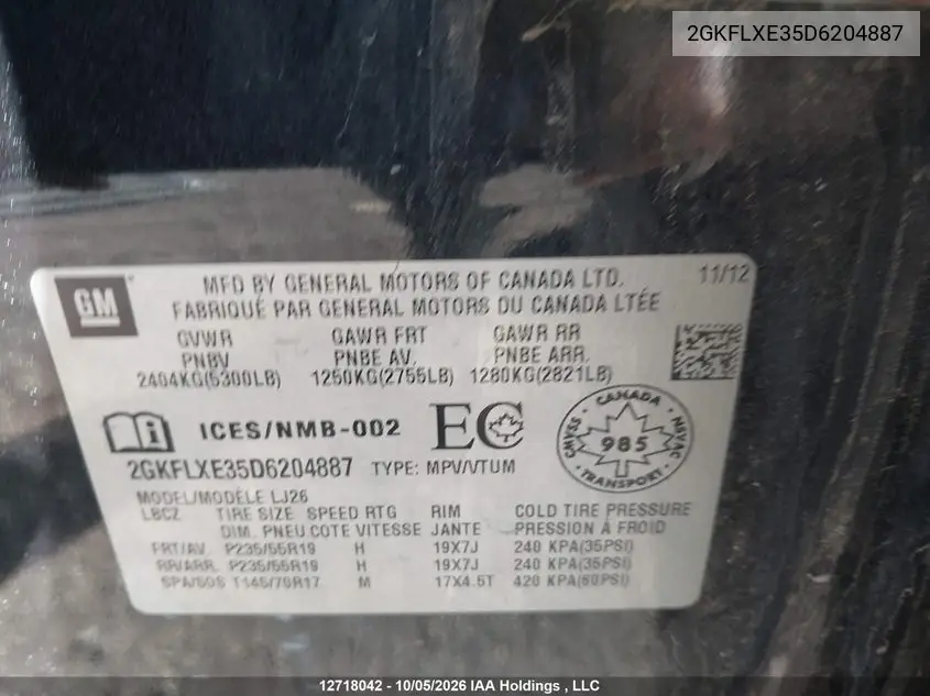 2013 GMC TERRAIN VIN 2GKFLXE35D6204887 — фото 17